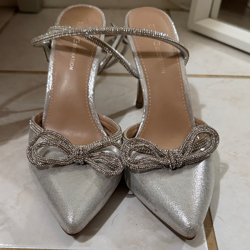 BCBGeneration Silver Bow Heels